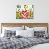 Tuin Bloem Groei Vrouw Kunst Antiek Canvas Afdruk (Insitu (Slaapkamer))