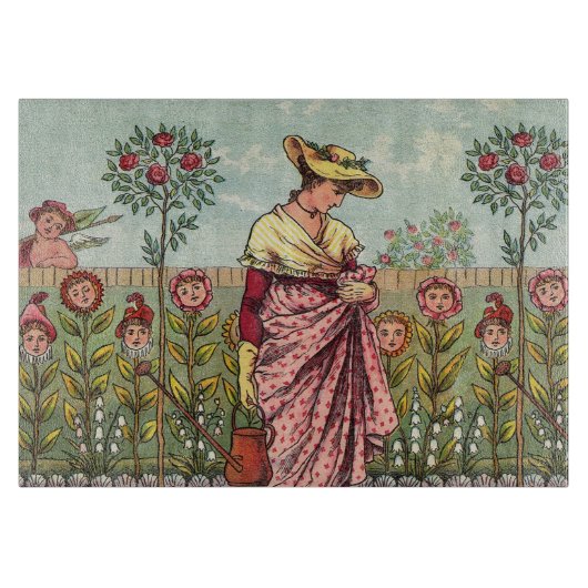 Tuin Bloem Groei Vrouw Kunst Antiek Snijplank (Voorkant)