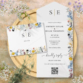 Tuin Bloem QR Code Elegante Monogram Huwelijk All In One Uitnodiging