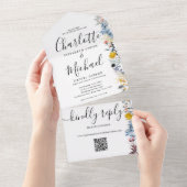 Tuin Bloem QR Code Handtekening Script Bruiloft All In One Uitnodiging (Afscheurbaar)