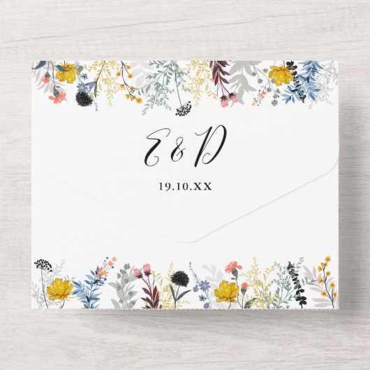 Tuin Bloem QR Code Harten Script Bruiloft All In One Uitnodiging (Achterkant)