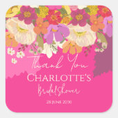 Tuin Bloem Roze Bruidsfeest Bedankt Vierkante Sticker (Voorkant)
