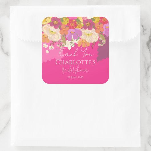 Tuin Bloem Roze Bruidsfeest Bedankt Vierkante Sticker (Tas)