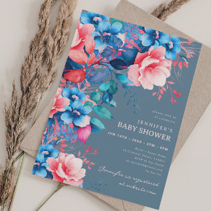 Tuin Bloemen Baby shower Dusty Blue Kaart