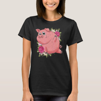 Tuin Bloemen Boerderij Dier Boer Schattig Biggetje T-shirt