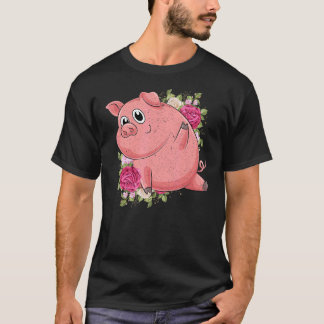Tuin Bloemen Boerderij Dier Boer Schattig Biggetje T-shirt