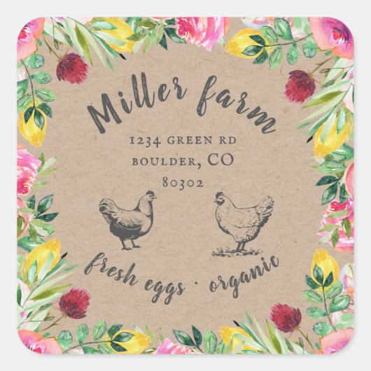 Tuin Bloemen Boerderij Ei Karton Vierkante sticker (Voorkant)
