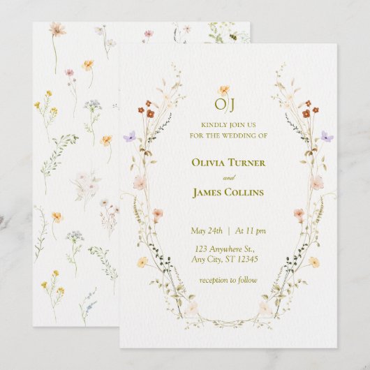 Tuin Bloemen Botanische bruiloft Kaart (Voorkant / Achterkant)