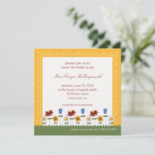 Tuin Bloemen Bruids Douche Uitnodiging (Staand voorkant)