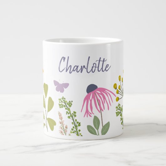 Tuin Bloemen en Vlinders Aangepaste Naam Grote Koffiekop (Voorkant)