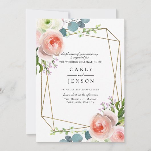 Tuin Bloemen Geometrische bruiloft uitnodiging (Voorkant)
