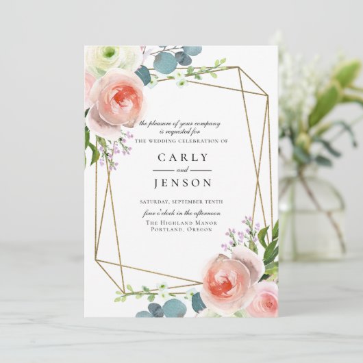 Tuin Bloemen Geometrische bruiloft uitnodiging (Staand voorkant)