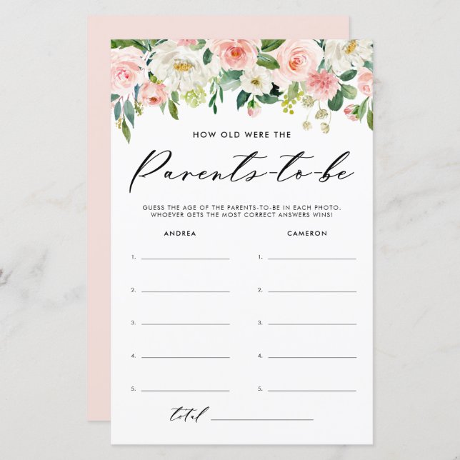 Tuin Bloemen Hoe oud waren de ouders Baby spel (Voorkant / Achterkant)