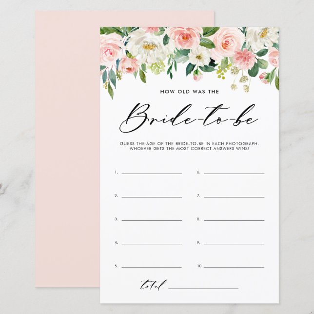 Tuin Bloemen Hoe oud was het bruid douche spel (Voorkant / Achterkant)