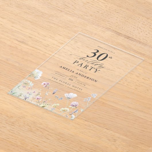 Tuin Bloemen Kalligrafie 30ste verjaardag Acryl Uitnodigingen (Laagn)