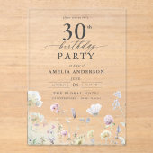 Tuin Bloemen Kalligrafie 30ste verjaardag Acryl Uitnodigingen (Voorkant)
