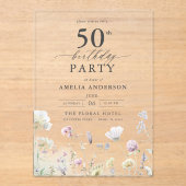 Tuin Bloemen Kalligrafie 50ste verjaardag Acryl Uitnodigingen (Voorkant)