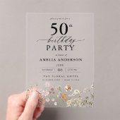 Tuin Bloemen Kalligrafie 50ste verjaardag Acryl Uitnodigingen (Insitu (Draagbaar))
