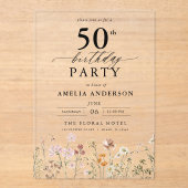 Tuin Bloemen Kalligrafie 50ste verjaardag Acryl Uitnodigingen (Voorkant)