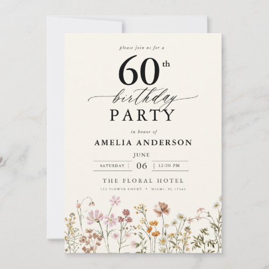 Tuin Bloemen Kalligrafie 60ste verjaardag Kaart (Voorkant)