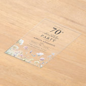 Tuin Bloemen Kalligrafie 70ste verjaardag Acryl Uitnodigingen (Laagn)