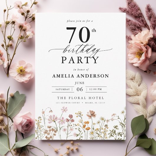 Tuin Bloemen Kalligrafie 70ste verjaardag Kaart