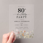 Tuin Bloemen Kalligrafie 80ste verjaardag Acryl Uitnodigingen (Insitu (Draagbaar))