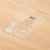 Tuin Bloemen Kalligrafie 80ste verjaardag Acryl Uitnodigingen (Laagn)