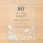 Tuin Bloemen Kalligrafie 80ste verjaardag Acryl Uitnodigingen (Voorkant)