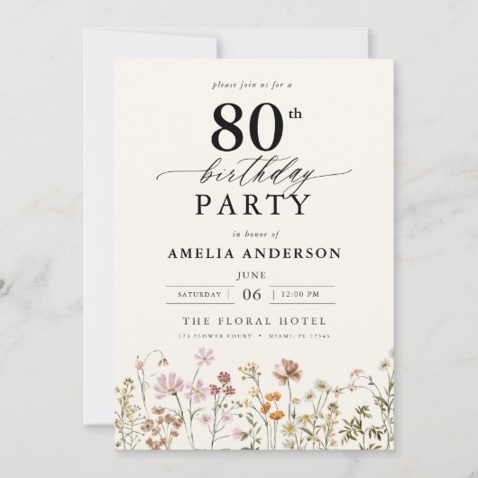 Tuin Bloemen Kalligrafie 80ste verjaardag Kaart (Voorkant)