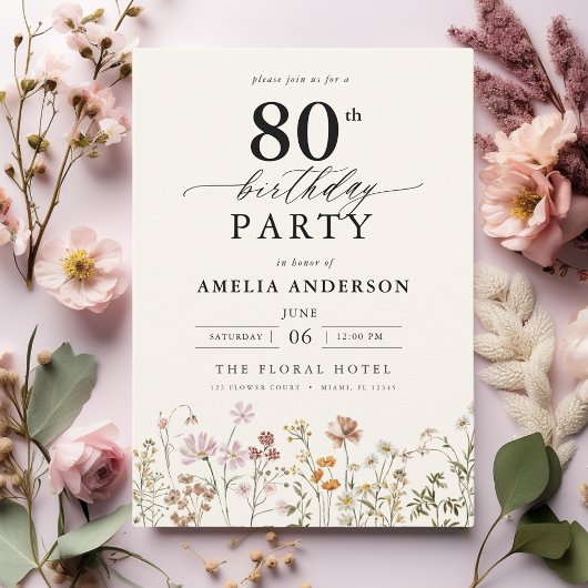 Tuin Bloemen Kalligrafie 80ste verjaardag Kaart