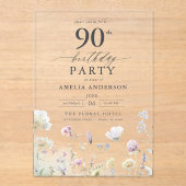 Tuin Bloemen Kalligrafie 90ste verjaardag Acryl Uitnodigingen (Voorkant)