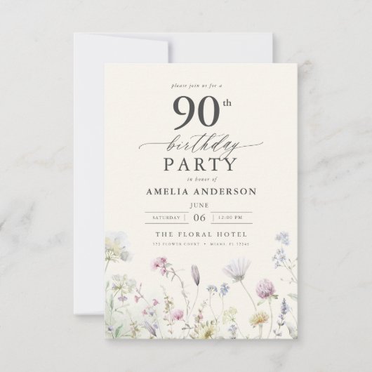 Tuin Bloemen Kalligrafie 90ste verjaardag Kaart (Voorkant)