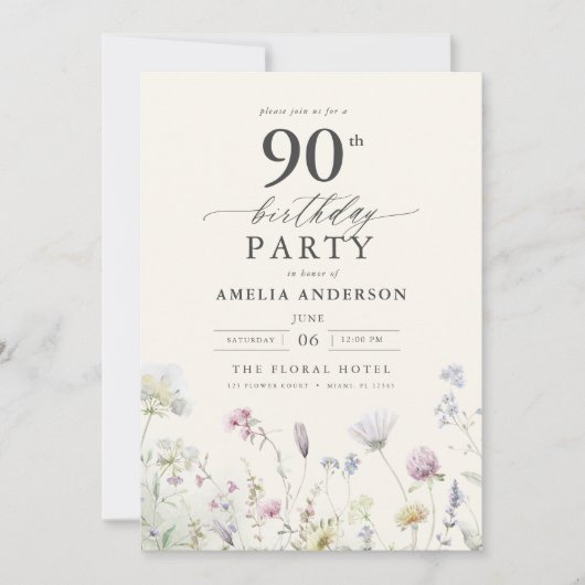 Tuin Bloemen Kalligrafie 90ste verjaardag Kaart (Voorkant)