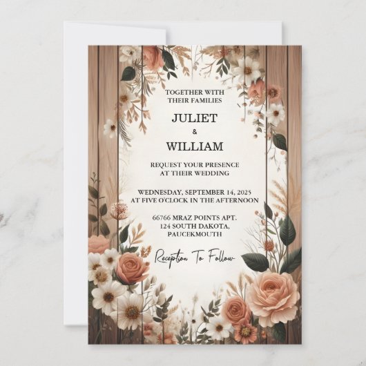 Tuin Bloemen Lente Hout Boho Rustieke Bruiloft Kaart (Voorkant)
