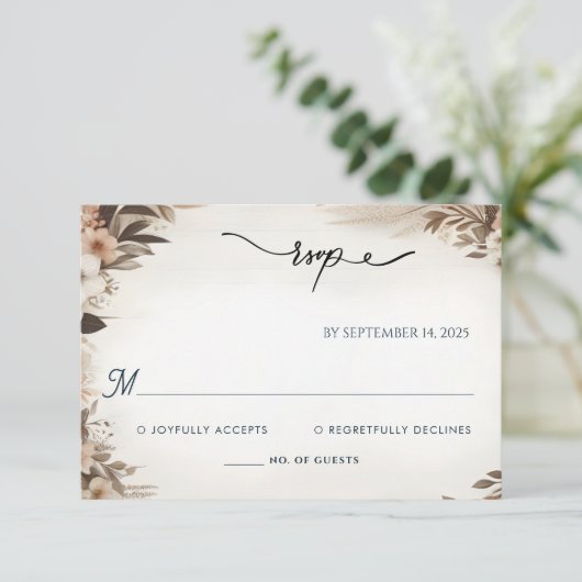 Tuin Bloemen Lente Hout Boho Rustieke Bruiloft RSVP Kaartje (Staand voorkant)