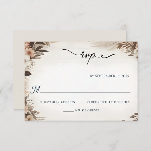 Tuin Bloemen Lente Hout Boho Rustieke Bruiloft RSVP Kaartje (Voorkant / Achterkant)