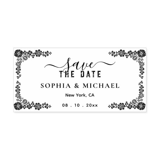 Tuin Bloemen Lijst Modern Save The Date Bruiloft Rubberstempel (Afrduk)