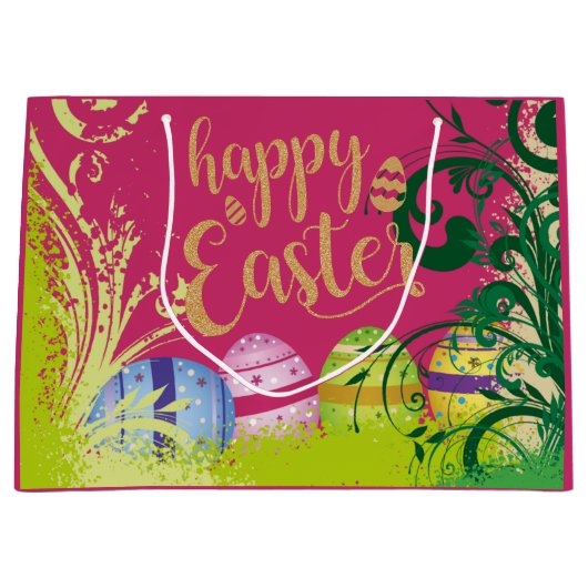 Tuin Bloemen Paaseieren Grote Gift Bag Groot Cadeauzakje (Voorkant)