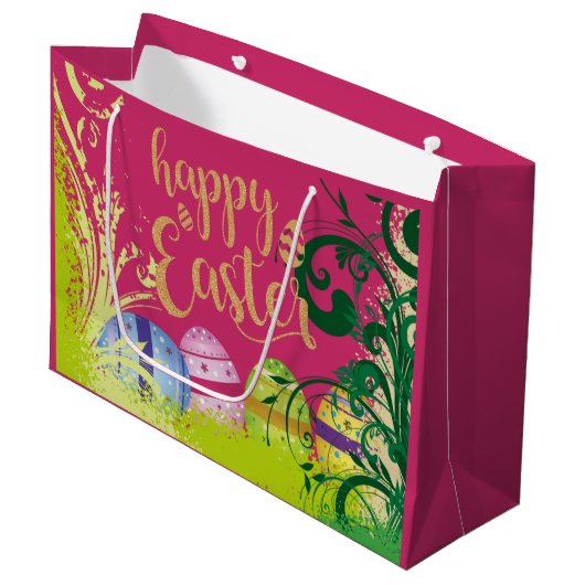 Tuin Bloemen Paaseieren Grote Gift Bag Groot Cadeauzakje (Voorkant Gekanteld)