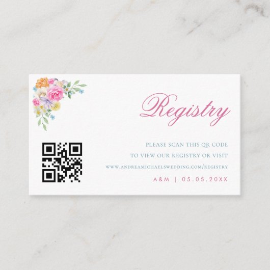 Tuin Bloemen QR Code Huwelijkscadeau Registry Informatiekaartje (Voorkant)