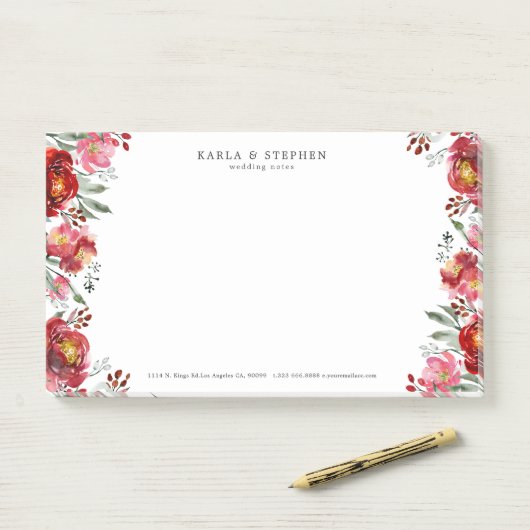 Tuin Bloemen Rand Diep-rood & Groen Post-it® Notes (Op bureau)