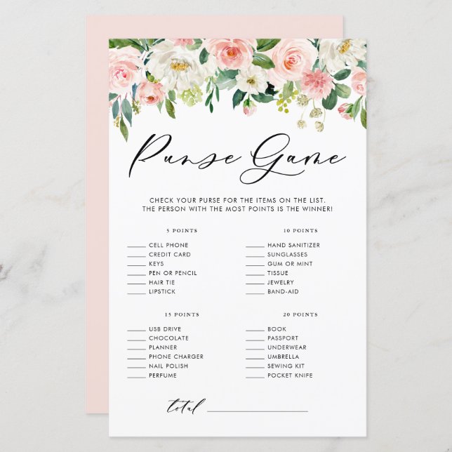 Tuin Bloemen Wat zit er in je tas douche spel (Voorkant / Achterkant)