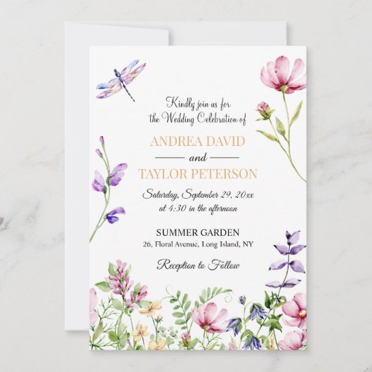 Tuin Bloemen Waterverf 5x7" Huwelijksuitnodiging Kaart (Voorkant)
