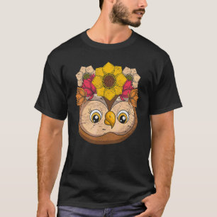 Tuin Bloemen Wijze Vogel Bos Dier Bloemig Uil T-shirt