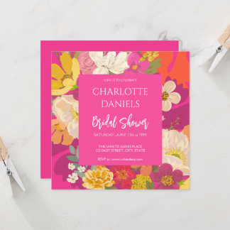 Tuin Bloemig Roze Bruiloft Feest Kaart