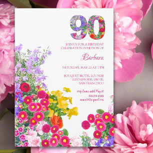Tuin bloemige elegante 90ste verjaardag kaart