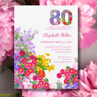 Tuin bloemige verjaardagsfeest 80 jaar uitnodiging briefkaart