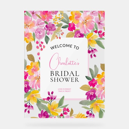 Tuin bloemige waterverf vrijgezellenfeest welkom acryl bord (Voorkant)