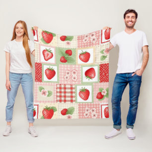 Tuin bloemmotief met aardbeien uit grootmoeders ti fleece deken
